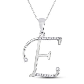 Elegant Diamond Initial Necklace in 10kt White Gold Top view from the 10Kt White Gold Womens Round Diamond E Initial Letter Pendant 1 12 Cttwpin280662 collection by Splendid Jewellery