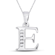 Load image into Gallery viewer, Elegant Diamond Initial Pendant | 10kt White Gold Womens Round Diamond E Initial Letter Pendant 1/20 Cttw | Splendid Jewellery Top view from the 10Kt White Gold Womens Round Diamond E Initial Letter Pendant 1 20 Cttwpin280608 collection by Splendid Jewellery