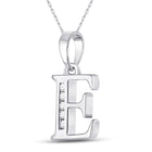 Elegant Diamond Initial Pendant | 10kt White Gold Womens Round Diamond E Initial Letter Pendant 1/20 Cttw | Splendid Jewellery Side view from the 10Kt White Gold Womens Round Diamond E Initial Letter Pendant 1 20 Cttwpin280608 collection by Splendid Jewellery