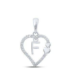 Diamond Initial & Letter Pendant | 10kt White Gold Womens Round Diamond F Heart Letter Pendant 1/10 Cttw | Splendid Jewellery GND