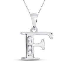 Load image into Gallery viewer, 10kt White Gold Womens Round Diamond F Initial Letter Pendant - Personalized Elegance Top view from the 10Kt White Gold Womens Round Diamond F Initial Letter Pendant 1 20 Cttwpin280601 collection by Splendid Jewellery