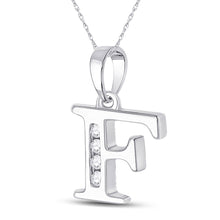 Load image into Gallery viewer, 10kt White Gold Womens Round Diamond F Initial Letter Pendant - Personalized Elegance Side view from the 10Kt White Gold Womens Round Diamond F Initial Letter Pendant 1 20 Cttwpin280601 collection by Splendid Jewellery