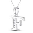 10kt White Gold Womens Round Diamond F Initial Letter Pendant - Personalized Elegance Side view from the 10Kt White Gold Womens Round Diamond F Initial Letter Pendant 1 20 Cttwpin280601 collection by Splendid Jewellery