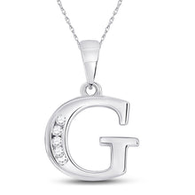 Load image into Gallery viewer, Radiant Elegance: 10kt White Gold Diamond Initial Pendant Top view from the 10Kt White Gold Womens Round Diamond G Initial Letter Pendant 1 20 Cttwpin280603 collection by Splendid Jewellery