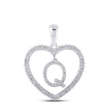 Load image into Gallery viewer, Heartfelt Diamond Initial Pendant | 10kt White Gold Womens Round Diamond Q Letter Heart Pendant 1/4 Cttw | Splendid Jewellery Top view from the 10Kt White Gold Womens Round Diamond Heart Q Letter Pendant 1 4 Cttwpin210450 collection by Splendid Jewellery