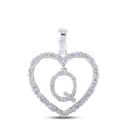 Heartfelt Diamond Initial Pendant | 10kt White Gold Womens Round Diamond Q Letter Heart Pendant 1/4 Cttw | Splendid Jewellery Top view from the 10Kt White Gold Womens Round Diamond Heart Q Letter Pendant 1 4 Cttwpin210450 collection by Splendid Jewellery