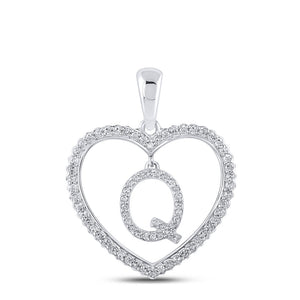 Diamond Initial & Letter Pendant | 10kt White Gold Womens Round Diamond Heart Q Letter Pendant 1/4 Cttw | Splendid Jewellery GND