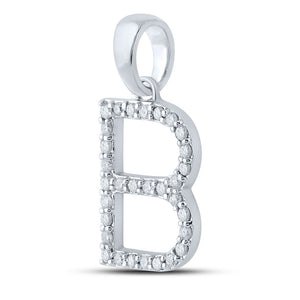 Diamond Initial & Letter Pendant | 10kt White Gold Womens Round Diamond Initial B Letter Pendant 1/4 Cttw | Splendid Jewellery GND