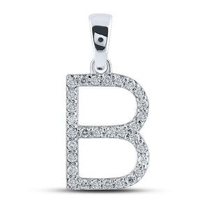 Diamond Initial & Letter Pendant | 10kt White Gold Womens Round Diamond Initial B Letter Pendant 1/4 Cttw | Splendid Jewellery GND