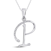 Load image into Gallery viewer, Sparkling Diamond Initial Pendant: 10kt White Gold Womens Round Diamond P Letter Pendant 1/12 Cttw Top view from the 10Kt White Gold Womens Round Diamond Initial P Letter Pendant 1 12 Cttwpin282000 collection by Splendid Jewellery