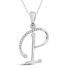 Sparkling Diamond Initial Pendant: 10kt White Gold Womens Round Diamond P Letter Pendant 1/12 Cttw Top view from the 10Kt White Gold Womens Round Diamond Initial P Letter Pendant 1 12 Cttwpin282000 collection by Splendid Jewellery