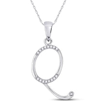 Load image into Gallery viewer, 10kt White Gold Diamond Initial Q Pendant - Personalized Elegance Top view from the 10Kt White Gold Womens Round Diamond Initial Q Letter Pendant 1 12 Cttwpin282002 collection by Splendid Jewellery