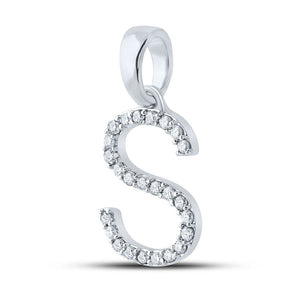 Diamond Initial & Letter Pendant | 10kt White Gold Womens Round Diamond Initial S Letter Pendant 1/5 Cttw | Splendid Jewellery GND