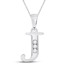 Load image into Gallery viewer, Jeweluxe Diamond Initial Pendant - 10kt White Gold Round Diamond J Letter Necklace 1/20 Cttw Top view from the 10Kt White Gold Womens Round Diamond J Initial Letter Pendant 1 20 Cttwpin280620 collection by Splendid Jewellery