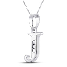 Load image into Gallery viewer, Jeweluxe Diamond Initial Pendant - 10kt White Gold Round Diamond J Letter Necklace 1/20 Cttw Side view from the 10Kt White Gold Womens Round Diamond J Initial Letter Pendant 1 20 Cttwpin280620 collection by Splendid Jewellery