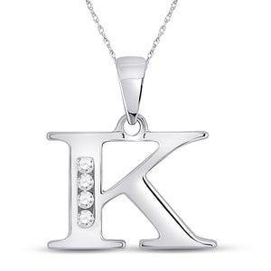 Diamond Initial & Letter Pendant | 10kt White Gold Womens Round Diamond K Initial Letter Pendant 1/20 Cttw | Splendid Jewellery GND