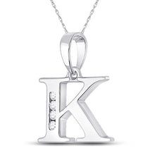 Load image into Gallery viewer, Sparkling Diamond Initial Pendant in 10kt White Gold Side view from the 10Kt White Gold Womens Round Diamond K Initial Letter Pendant 1 20 Cttwpin280622 collection by Splendid Jewellery
