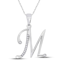 Load image into Gallery viewer, Enchanting Diamond Initial Charm Necklace | 10kt White Gold Round Diamond M Initial Letter Pendant 1/20 Cttw | Splendid Jewellery Top view from the 10Kt White Gold Womens Round Diamond M Initial Letter Pendant 1 20 Cttwpin280663 collection by Splendid Jewellery