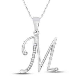 Enchanting Diamond Initial Charm Necklace | 10kt White Gold Round Diamond M Initial Letter Pendant 1/20 Cttw | Splendid Jewellery Top view from the 10Kt White Gold Womens Round Diamond M Initial Letter Pendant 1 20 Cttwpin280663 collection by Splendid Jewellery