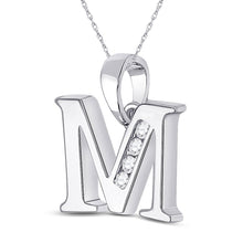 Load image into Gallery viewer, Captivating Diamond Initial Charm Necklace Side view from the 10Kt White Gold Womens Round Diamond M Initial Letter Pendant 1 20 Cttwpin280625 collection by Splendid Jewellery