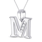 Captivating Diamond Initial Charm Necklace Side view from the 10Kt White Gold Womens Round Diamond M Initial Letter Pendant 1 20 Cttwpin280625 collection by Splendid Jewellery