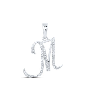 Diamond Initial & Letter Pendant | 10kt White Gold Womens Round Diamond M Initial Letter Pendant 1/6 Cttw | Splendid Jewellery GND