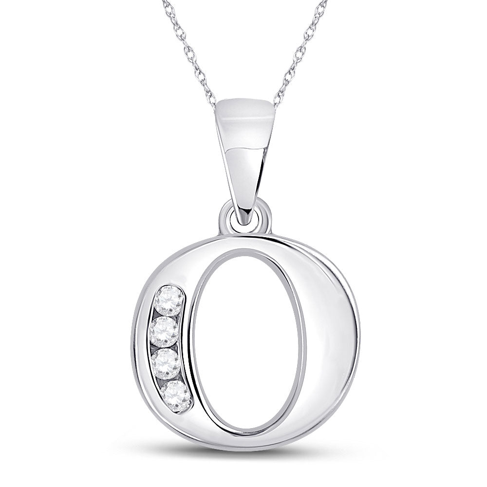 Diamond Initial & Letter Pendant | 10kt White Gold Womens Round Diamond O Initial Letter Pendant 1/20 Cttw | Splendid Jewellery GND