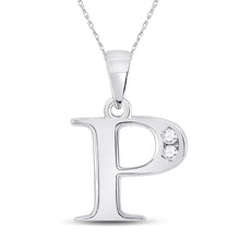 Load image into Gallery viewer, Personalized Diamond Initial Pendant in 10kt White Gold Top view from the 10Kt White Gold Womens Round Diamond P Initial Letter Pendant 1 20 Cttwpin280621 collection by Splendid Jewellery