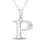 Personalized Diamond Initial Pendant in 10kt White Gold Top view from the 10Kt White Gold Womens Round Diamond P Initial Letter Pendant 1 20 Cttwpin280621 collection by Splendid Jewellery