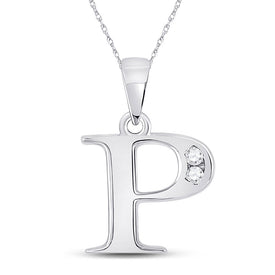 Personalized Diamond Initial Pendant in 10kt White Gold Top view from the 10Kt White Gold Womens Round Diamond P Initial Letter Pendant 1 20 Cttwpin280621 collection by Splendid Jewellery