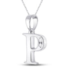 Personalized Diamond Initial Pendant in 10kt White Gold Side view from the 10Kt White Gold Womens Round Diamond P Initial Letter Pendant 1 20 Cttwpin280621 collection by Splendid Jewellery