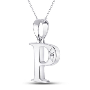 Diamond Initial & Letter Pendant | 10kt White Gold Womens Round Diamond P Initial Letter Pendant 1/20 Cttw | Splendid Jewellery GND