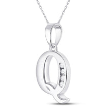 Load image into Gallery viewer, 10kt White Gold Diamond Initial &amp; Letter Pendant: Personalized Elegance in Radiant Brilliance Side view from the 10Kt White Gold Womens Round Diamond Q Initial Letter Pendant 1 20 Cttwpin280623 collection by Splendid Jewellery