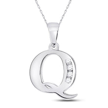Load image into Gallery viewer, 10kt White Gold Diamond Initial &amp; Letter Pendant: Personalized Elegance in Radiant Brilliance Top view from the 10Kt White Gold Womens Round Diamond Q Initial Letter Pendant 1 20 Cttwpin280623 collection by Splendid Jewellery
