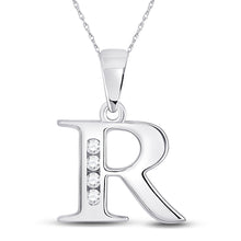 Load image into Gallery viewer, 10kt White Gold Diamond Initial Pendant | Personalized Round Letter Pendant | Splendid Jewellery Top view from the 10Kt White Gold Womens Round Diamond R Initial Letter Pendant 1 20 Cttwpin280629 collection by Splendid Jewellery