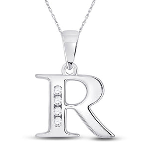 Diamond Initial & Letter Pendant | 10kt White Gold Womens Round Diamond R Initial Letter Pendant 1/20 Cttw | Splendid Jewellery GND