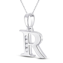 Load image into Gallery viewer, 10kt White Gold Diamond Initial Pendant | Personalized Round Letter Pendant | Splendid Jewellery Side view from the 10Kt White Gold Womens Round Diamond R Initial Letter Pendant 1 20 Cttwpin280629 collection by Splendid Jewellery