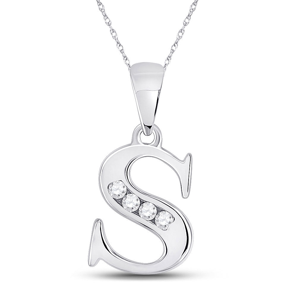 Diamond Initial & Letter Pendant | 10kt White Gold Womens Round Diamond S Initial Letter Pendant 1/20 Cttw | Splendid Jewellery GND