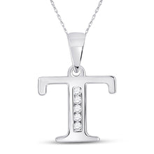 Load image into Gallery viewer, Enchanting Diamond Initial Pendant - Personalized Elegance in White Gold Top view from the 10Kt White Gold Womens Round Diamond T Initial Letter Pendant 1 20 Cttwpin280670 collection by Splendid Jewellery