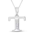 Enchanting Diamond Initial Pendant - Personalized Elegance in White Gold Top view from the 10Kt White Gold Womens Round Diamond T Initial Letter Pendant 1 20 Cttwpin280670 collection by Splendid Jewellery