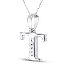 Load image into Gallery viewer, Enchanting Diamond Initial Pendant - Personalized Elegance in White Gold Side view from the 10Kt White Gold Womens Round Diamond T Initial Letter Pendant 1 20 Cttwpin280670 collection by Splendid Jewellery