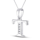 Enchanting Diamond Initial Pendant - Personalized Elegance in White Gold Side view from the 10Kt White Gold Womens Round Diamond T Initial Letter Pendant 1 20 Cttwpin280670 collection by Splendid Jewellery