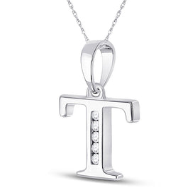 Enchanting Diamond Initial Pendant - Personalized Elegance in White Gold Side view from the 10Kt White Gold Womens Round Diamond T Initial Letter Pendant 1 20 Cttwpin280670 collection by Splendid Jewellery