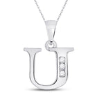 Sparkling Initial Diamond Pendant in 10kt White Gold - Personalized Elegance at Its Finest Top view from the 10Kt White Gold Womens Round Diamond U Initial Letter Pendant 1 20 Cttwpin280672 collection by Splendid Jewellery