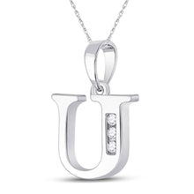 Load image into Gallery viewer, Sparkling Initial Diamond Pendant in 10kt White Gold - Personalized Elegance at Its Finest Side view from the 10Kt White Gold Womens Round Diamond U Initial Letter Pendant 1 20 Cttwpin280672 collection by Splendid Jewellery