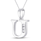 Sparkling Initial Diamond Pendant in 10kt White Gold - Personalized Elegance at Its Finest Side view from the 10Kt White Gold Womens Round Diamond U Initial Letter Pendant 1 20 Cttwpin280672 collection by Splendid Jewellery