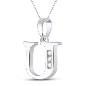 Sparkling Initial Diamond Pendant in 10kt White Gold - Personalized Elegance at Its Finest Side view from the 10Kt White Gold Womens Round Diamond U Initial Letter Pendant 1 20 Cttwpin280672 collection by Splendid Jewellery