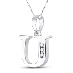 Diamond Initial & Letter Pendant | 10kt White Gold Womens Round Diamond U Initial Letter Pendant 1/20 Cttw | Splendid Jewellery GND