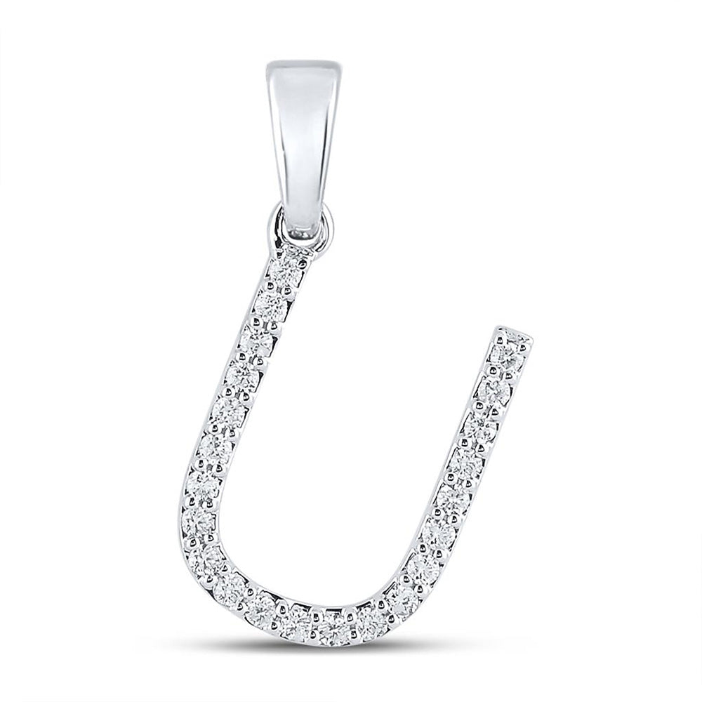 Diamond Initial & Letter Pendant | 10kt White Gold Womens Round Diamond U Initial Letter Pendant 1/6 Cttw | Splendid Jewellery GND