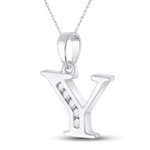 Load image into Gallery viewer, 10kt White Gold Diamond Initial Pendant - Sparkling Letter &quot;Y&quot; Necklace Side view from the 10Kt White Gold Womens Round Diamond Y Initial Letter Pendant 1 20 Cttwpin280674 collection by Splendid Jewellery